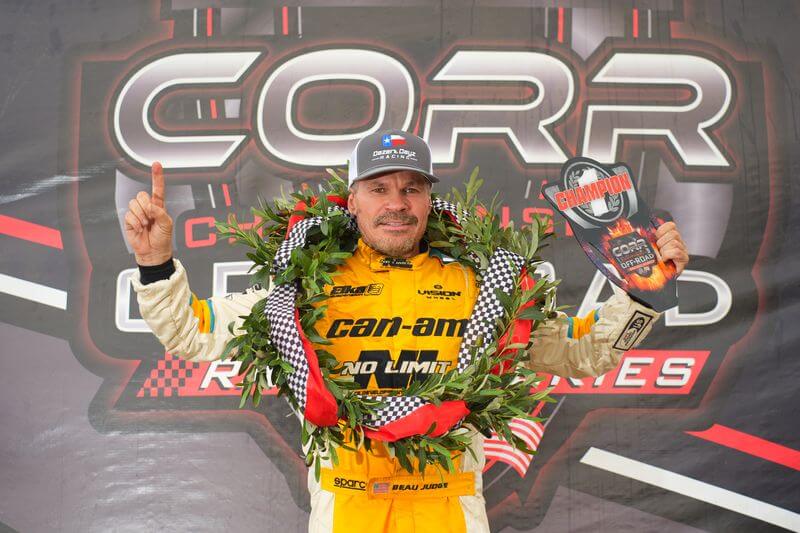 CORR winner celebrating in the winner's circle